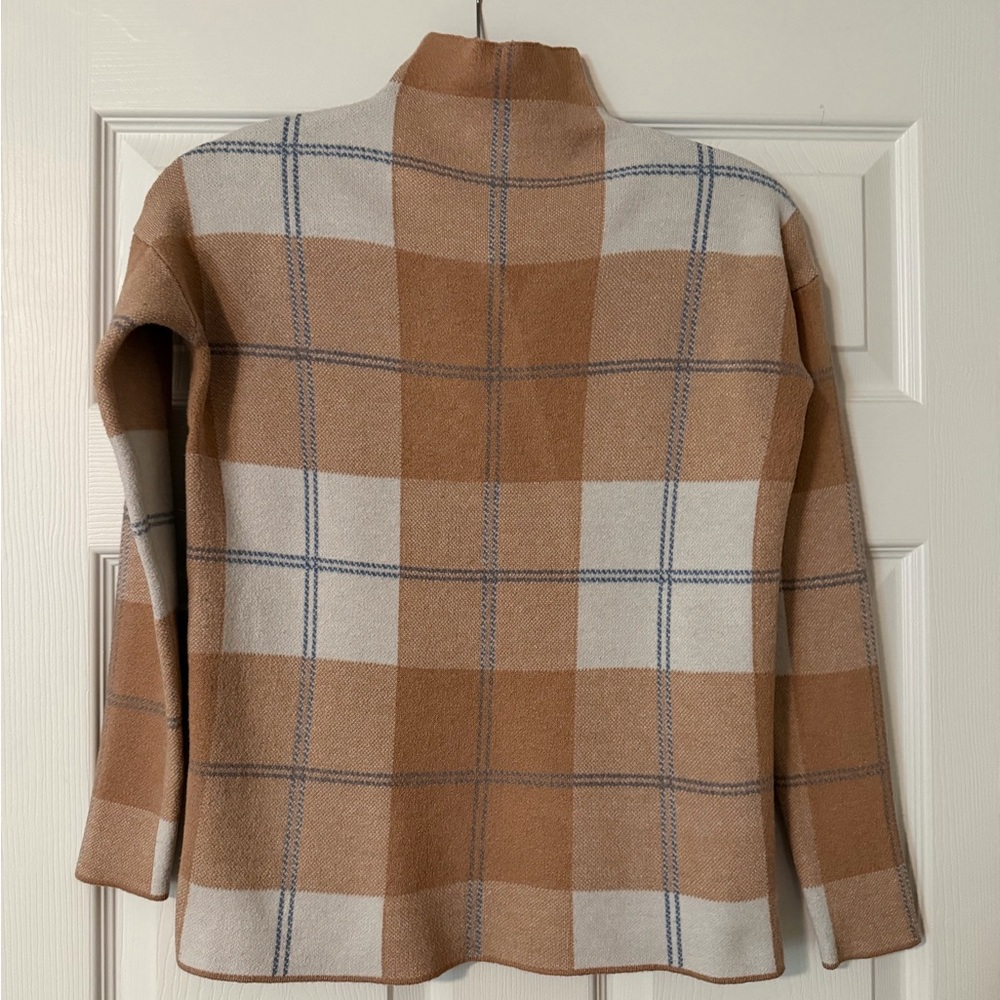 Plaid Tan and Cream Women's Turtleneck